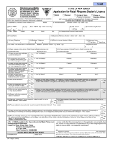 Application for Retail Firearms Dealer's License STATE OF NEW JERSEY