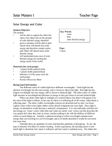 Solar Matters I Teacher Page Solar Energy and Color