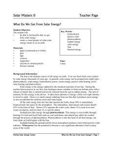 Solar Matters II Teacher Page What Do We Get From Solar Energy?