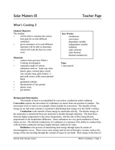 Solar Matters III  Teacher Page What’s Cooking 2