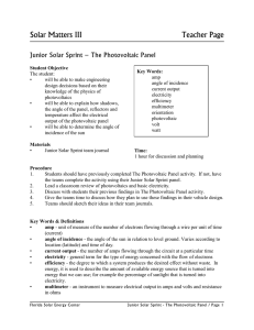 Solar Matters III  Teacher Page Junior Solar Sprint – The Photovoltaic Panel