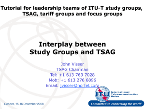 Interplay between Study Groups and TSAG TSAG, tariff groups and focus groups