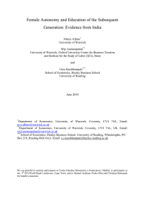 Female Autonomy and Education of the Subsequent Generation: Evidence from India