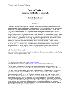 Contract Teachers: Experimental Evidence from India Karthik Muralidharan