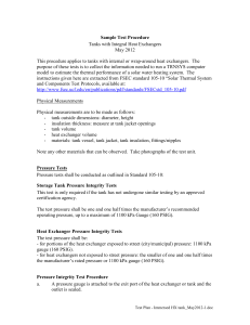 Sample Test Procedure Tanks with Integral Heat Exchangers May 2012