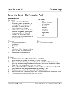 Solar Matters III  Teacher Page Junior Solar Sprint – The Photovoltaic Panel