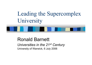Leading the Supercomplex University Ronald Barnett Universities in the 21