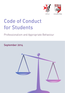 Code of Conduct for Students Professionalism and Appropriate Behaviour September 2014