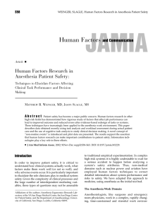 JAMIA Human Factors Human Factors Research in Anesthesia Patient Safety: