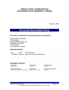 Accounts Receivable Policy AGRICULTURAL FOUNDATION OF CALIFORNIA STATE UNIVERSITY, FRESNO