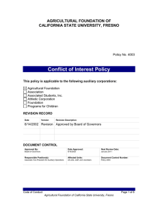 Conflict of Interest Policy AGRICULTURAL FOUNDATION OF CALIFORNIA STATE UNIVERSITY, FRESNO