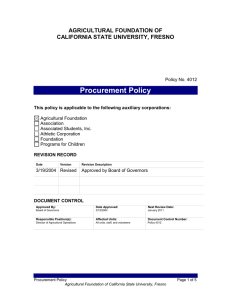 Procurement Policy AGRICULTURAL FOUNDATION OF CALIFORNIA STATE UNIVERSITY, FRESNO