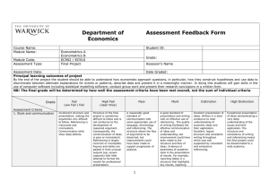 Department of Assessment Feedback Form Economics