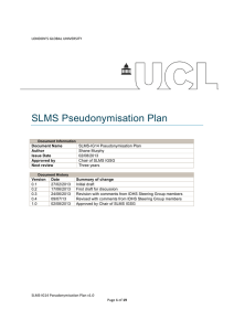 SLMS Pseudonymisation Plan
