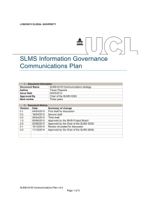 SLMS Information Governance Communications Plan