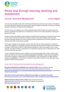 Route map through learning, teaching and assessment  Course: Business Management