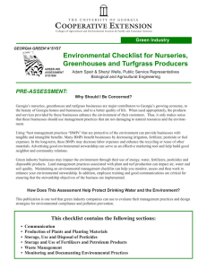 Environmental Checklist for Nurseries, Greenhouses and Turfgrass Producers PRE-ASSESSMENT: Green Industry
