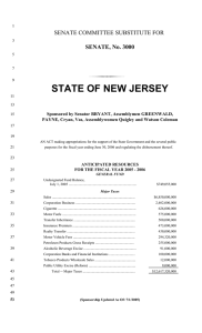 STATE OF NEW JERSEY SENATE COMMITTEE SUBSTITUTE FOR SENATE, No. 3000