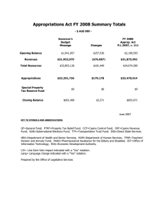 Appropriations Act FY 2008 Summary Totals