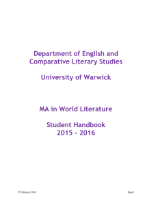 Department of English and Comparative Literary Studies University of Warwick