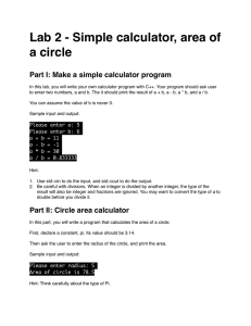 Lab 2 - Simple calculator, area of a circle