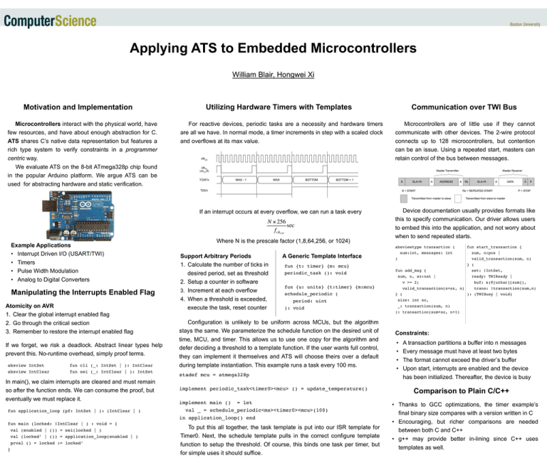 Applying ATS to Embedded Microcontrollers William Blair, Hongwei Xi ...