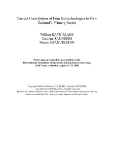 Current Contribution of Four Biotechnologies to New Zealand’s Primary Sector  William KAYE-BLAKE