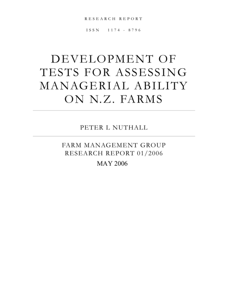 DEVELOPMENT OF TESTS FOR ASSESSING MANAGERIAL ABILITY ON N Z FARMS