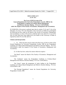 Legal Notice 253 of 2015 – Malta Government Gazette No....  EDUCATION ACT (CAP. 327)