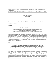 Legal Notice 15 of 2005 – Malta Government Gazette No.... Amended by:
