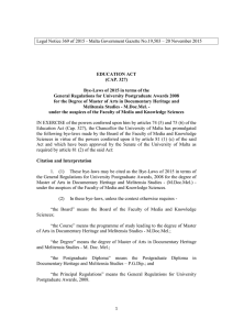 Legal Notice 369 of 2015 - Malta Government Gazette No.19,503 –...  EDUCATION ACT (CAP. 327)