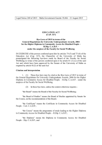 Legal Notice 269 of 2015 – Malta Government Gazette 19,466 –...  EDUCATION ACT (CAP. 327)