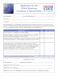 Application for the Global Awareness Certificate of Special Study