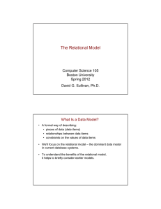 The Relational Model What Is a Data Model? Computer Science 105 Boston University