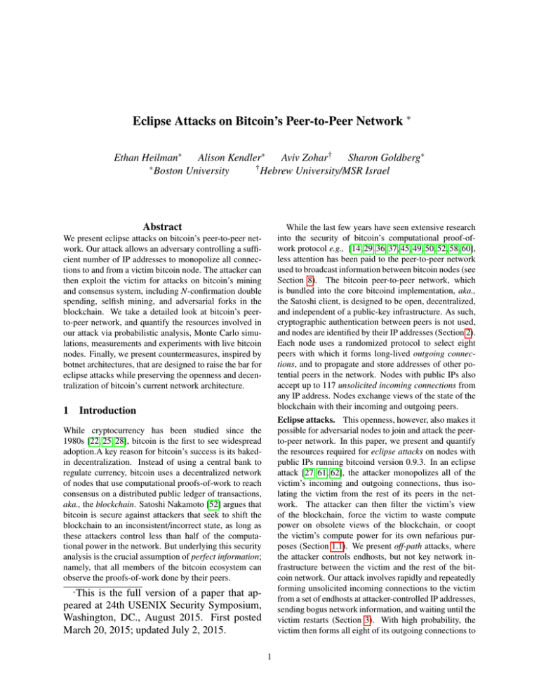 eclipse attacks on bitcoins peer-to-peer network