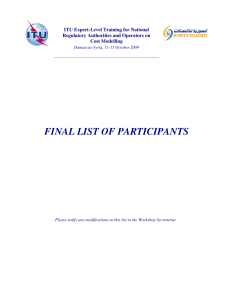 FINAL LIST OF PARTICIPANTS  ITU Expert-Level Training for National