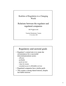 Regulatory and sectoral goals Relations between the regulator and regulated companies
