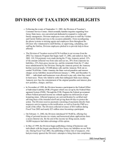 DIVISION OF TAXATION HIGHLIGHTS