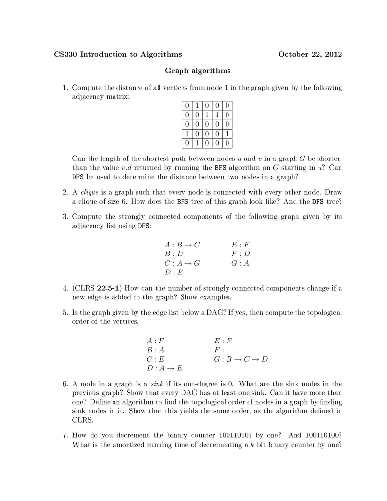 Cs330 Introduction To Algorithms October 22 2012 Graph