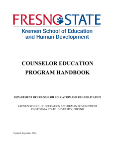 COUNSELOR EDUCATION PROGRAM HANDBOOK DEPARTMENT OF COUNSELOR EDUCATION AND REHABILITATION