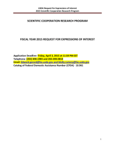 SCIENTIFIC COOPERATION RESEARCH PROGRAM FISCAL YEAR 2015 REQUEST FOR EXPRESSIONS OF INTEREST