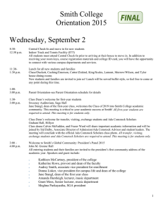Smith College Orientation 2015 Wednesday, September 2