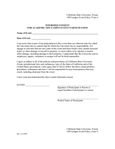California State University, Fresno Off-Campus Event Policy, Form 4  INFORMED CONSENT