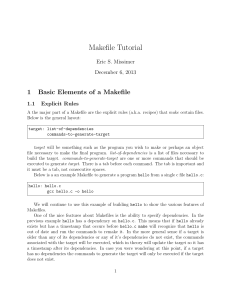 Makefile Tutorial 1 Basic Elements of a Makefile Eric S. Missimer