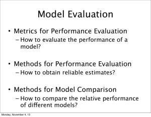 Model Evaluation Metrics for Performance Evaluation • Methods for Performance Evaluation