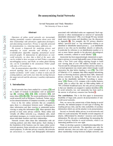 De-anonymizing Social Networks Abstract Arvind Narayanan and Vitaly Shmatikov