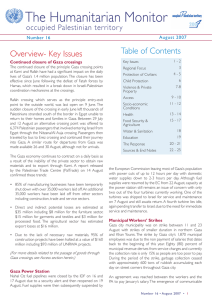 The Humanitarian Monitor Table of Contents Overview- Key Issues occupied Palestinian territor y