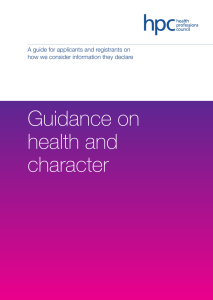 Guidance on health and character A guide for applicants and registrants on