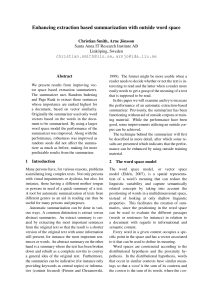 Enhancing extraction based summarization with outside word space