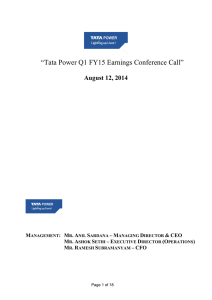 “Tata Power Q1 FY15 Earnings Conference Call” August 12, 2014  –